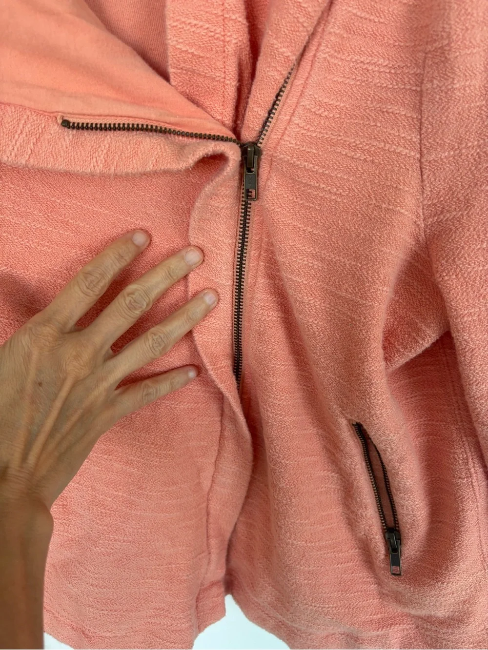 Anthropologie Saturday Sunday Asymmetrical Zip Hoodie Jacket Coral Large